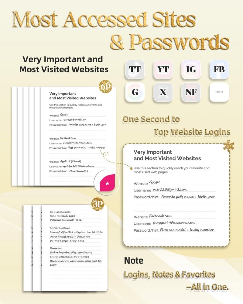 hi!SCI Password Keeper Book with Colorful Alphabetical Tabs, Small Pocket Password Logbook for Seniors, 4.7 x 6.2" Internet Website Address Organizer, Stores 675 Passwords (White) - Image 5